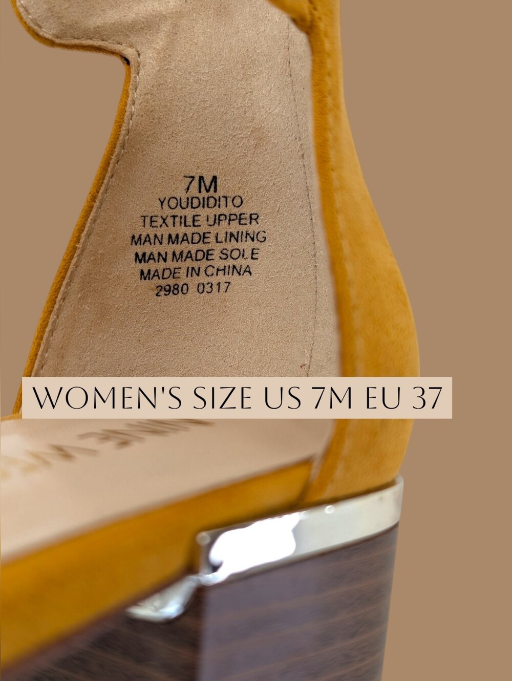 Nine West Sz 7M "Youdidto" Mustard Block Wood Heel Pearl Tassel Open Toe Sandals - Picture 14 of 16